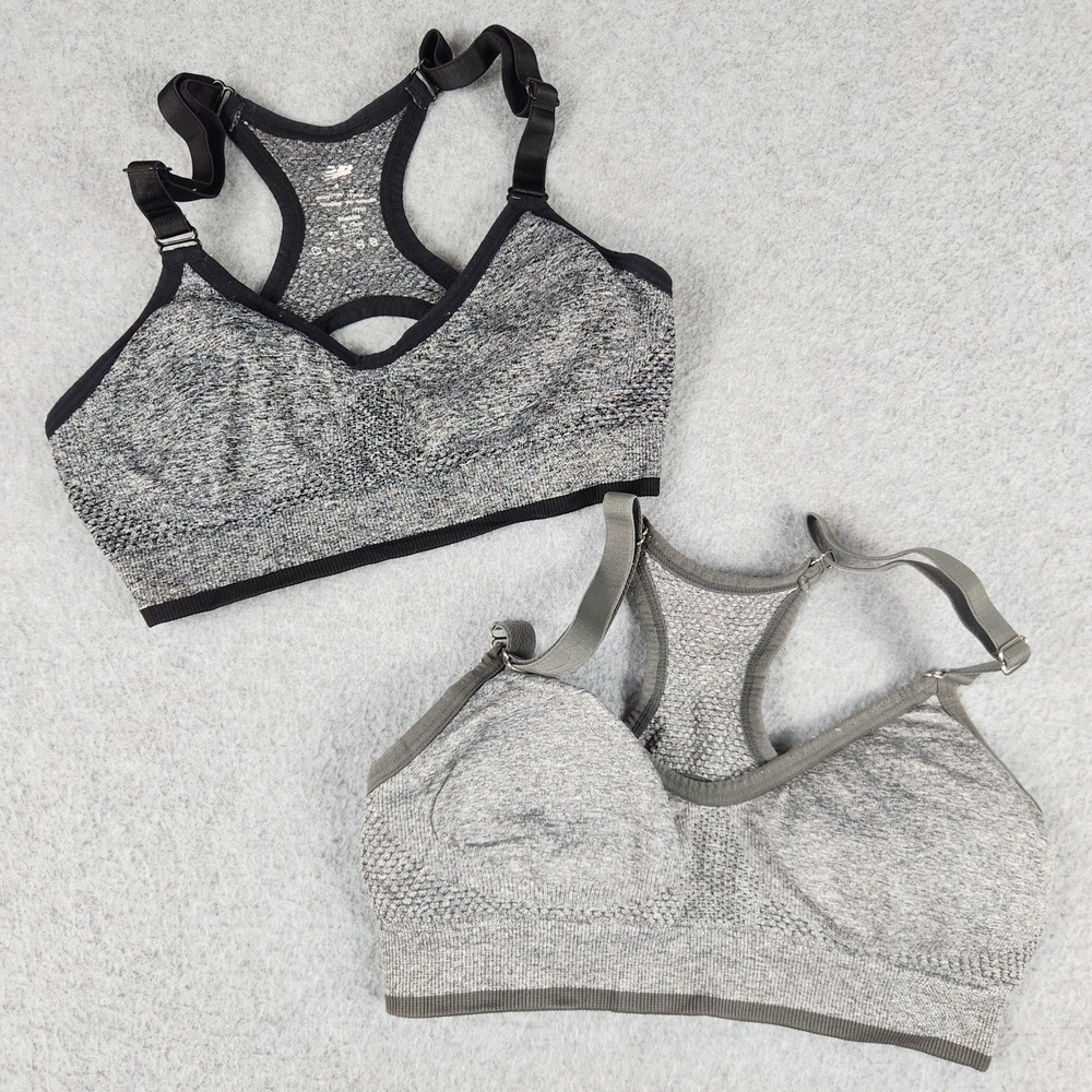 New Balance Sports Bra Womens Small Gray Seamless Racerback Adjustable Lot of 2